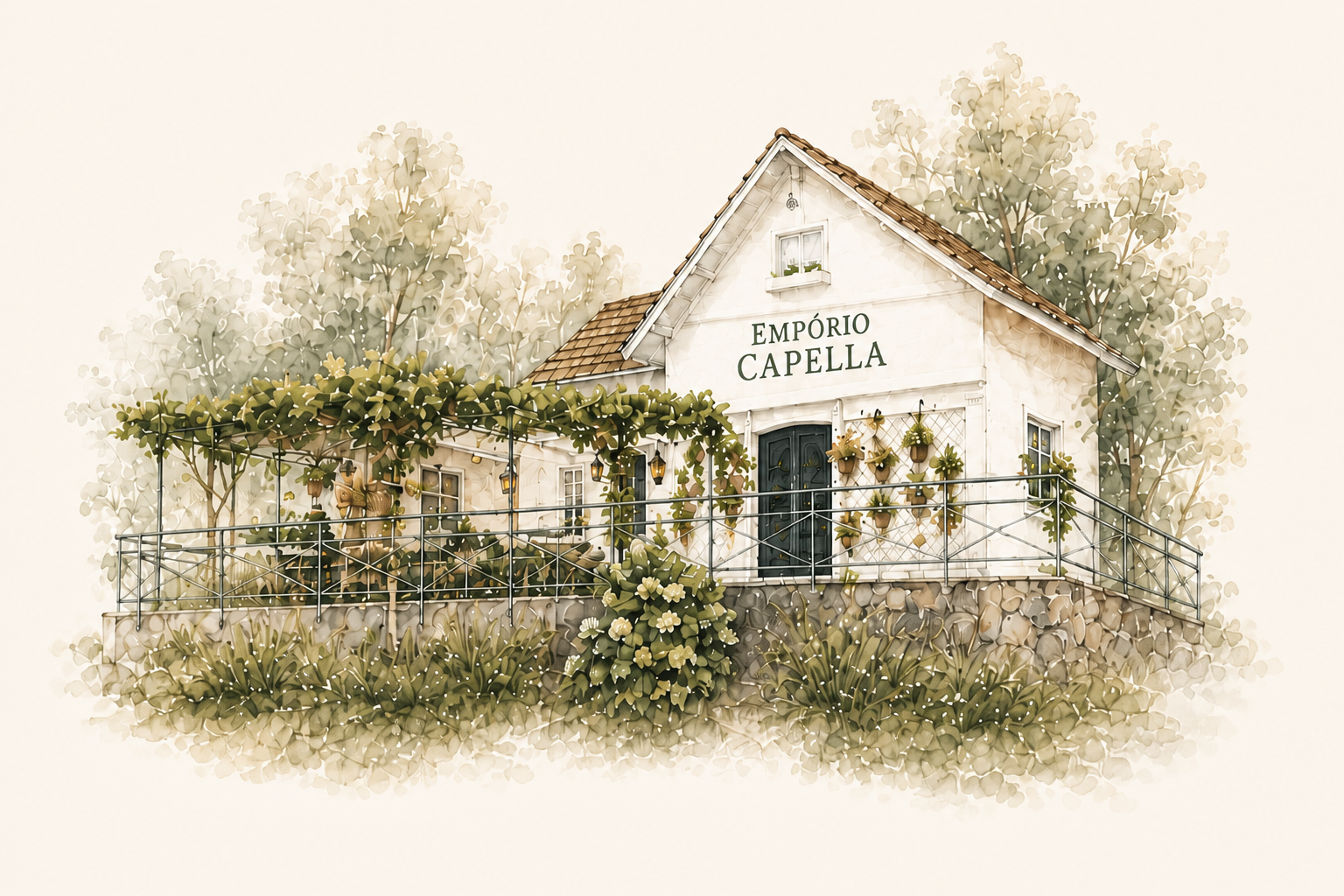 Ilustração em aquarela do Empório Capella